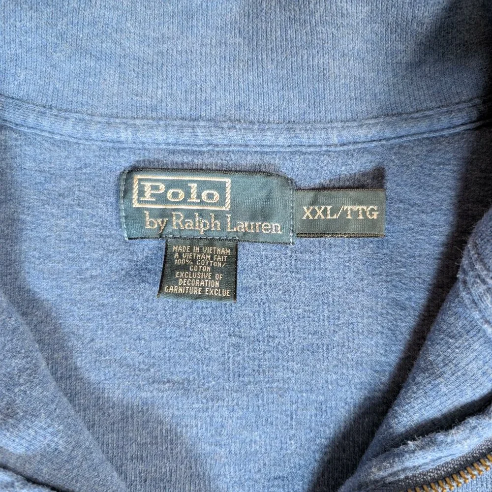 Ralph Lauren Polo Sweater Men XXL Blue 1/4 Zip Pony Pullover Preppy *Fits Small*